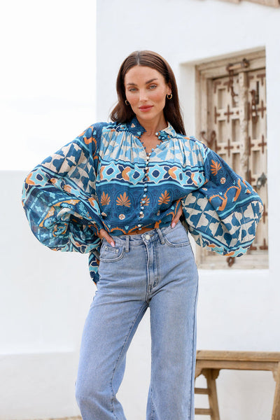 reams morocco blouse blue jatea the label
