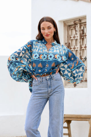 reams morocco blouse blue jatea the label
