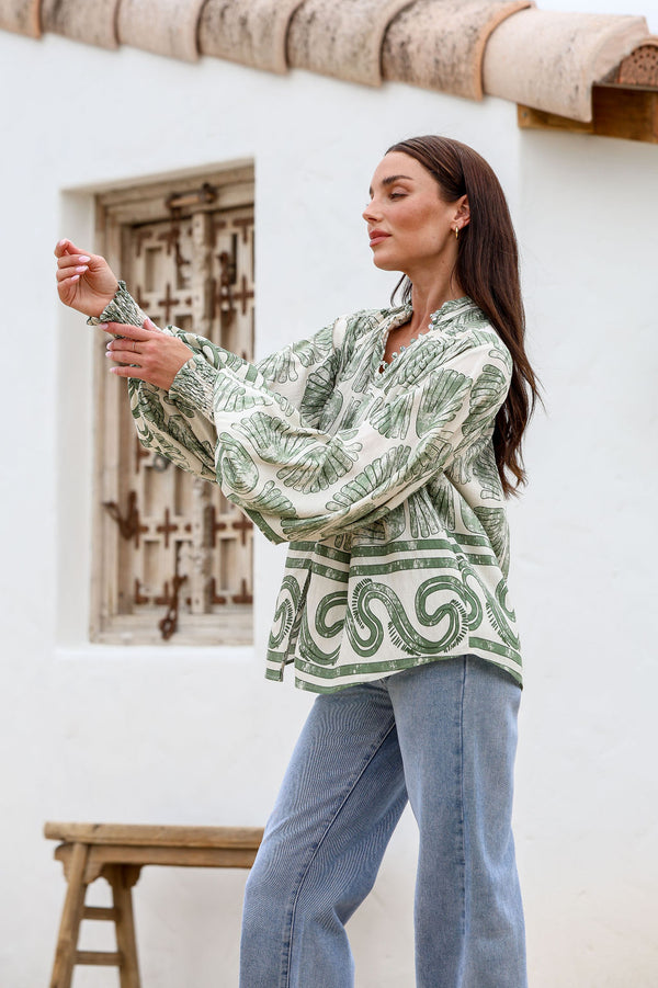 DREAMS SEYCHELLES BLOUSE - Sage & Black