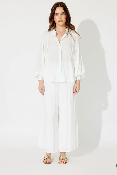 MILOS BEACH BLOUSE- White & Pebble