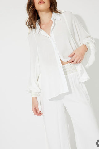 MILOS BEACH BLOUSE- White & Pebble