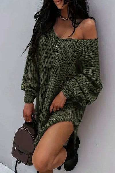 loose fit v neck knit sweater