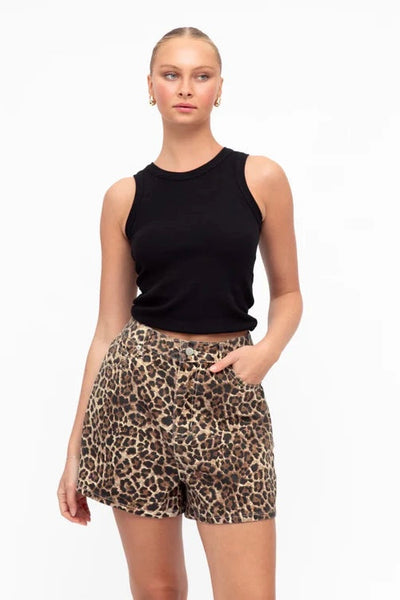 denim paperheart leopard short