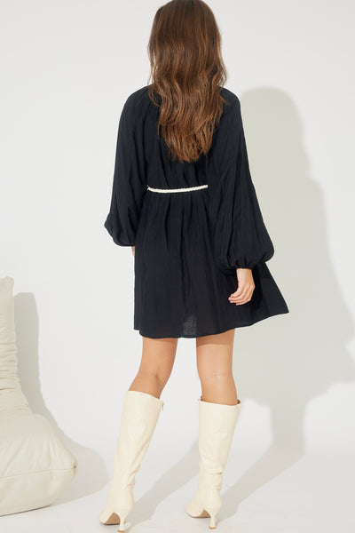 AMINA SMOCK DRESS- Black & Blue