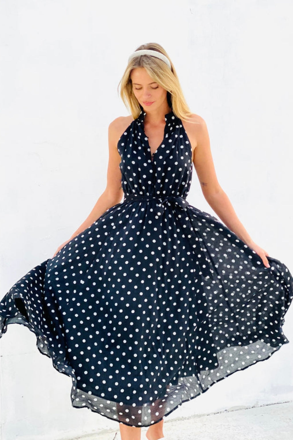 halter style polka dot dress