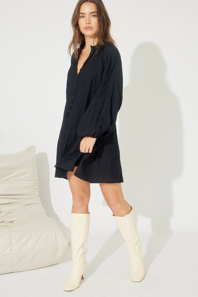 AMINA SMOCK DRESS- Black & Blue