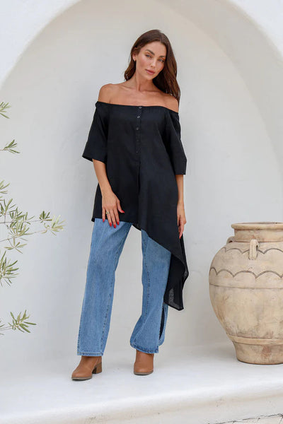 linen off shoulder angled lee lee top