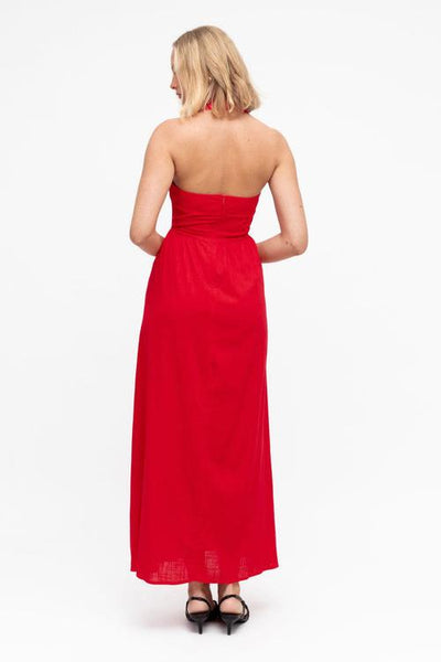 red halter neck maxi dress