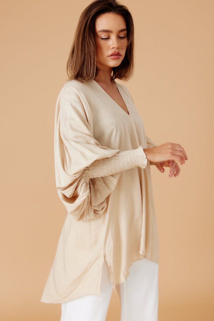 loose v neck balloon sleeve top or dress jatea the label